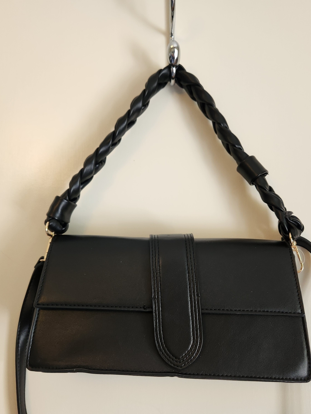 Moda Luxe Black Crossbody Shoulder Bag Braided Handle NWT Flap Purse READ
